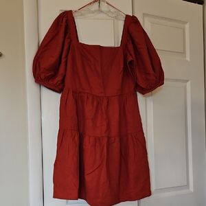 House of Harlow 1960 Rust Red Puff Sleeve Mini Dress